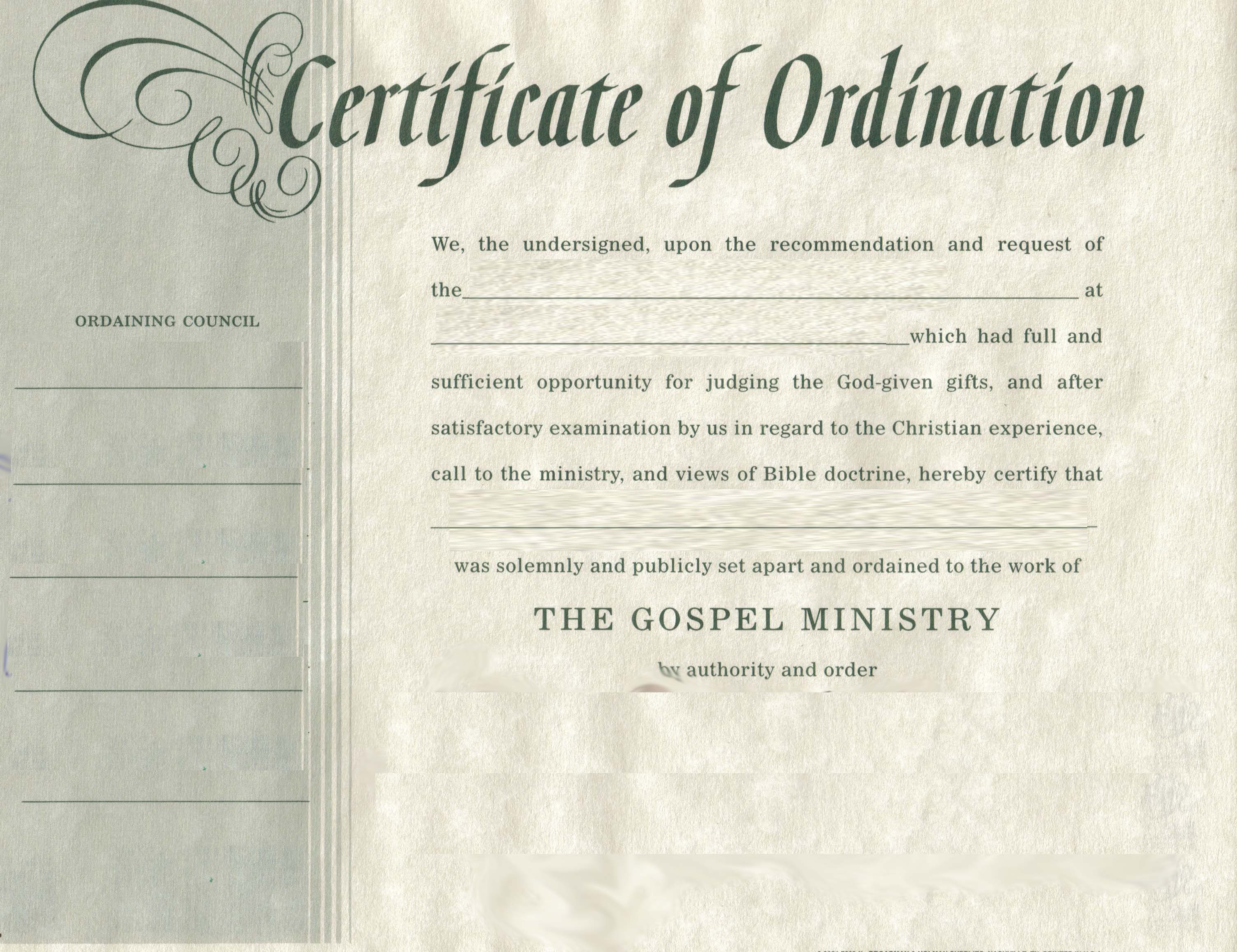 Ordination Baptist Missionary Association of Missouri